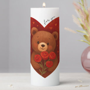 Teddy Bear Heart Pillar Candle – Personalized 