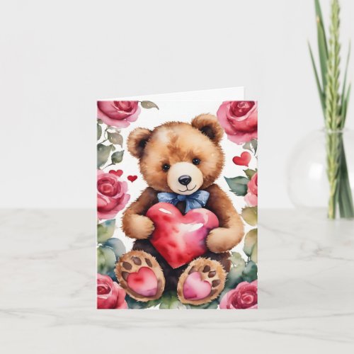 Teddy Bear Heart Roses Card