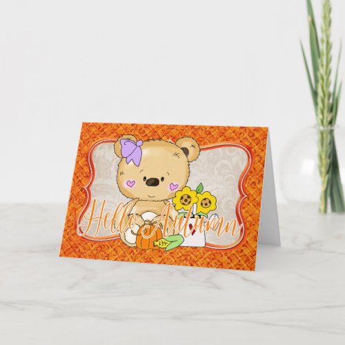 Teddy Bear Hello Autumn Card