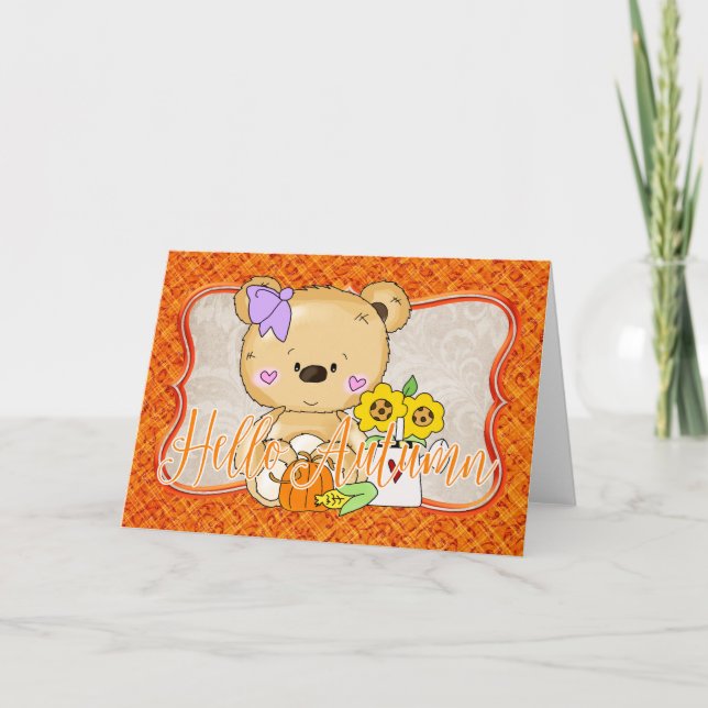 Teddy Bear Hello Autumn Card (Front)