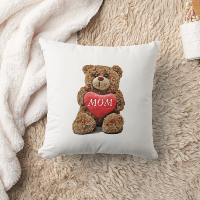 Teddy Bear holding a personalized Heart Throw Pillow (Blanket)