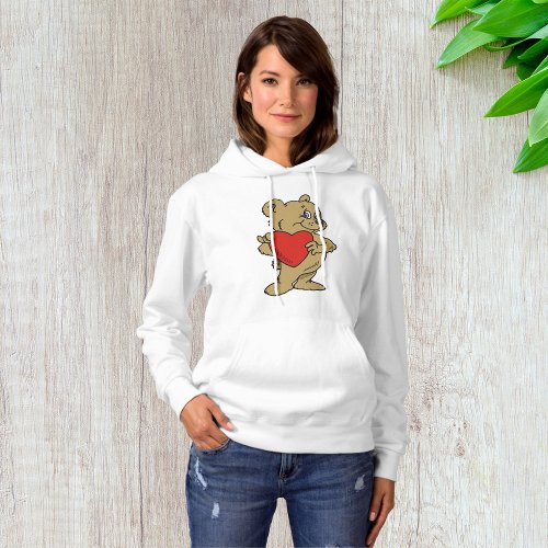 Teddy Bear Holding A Red Heart Womens Hoodie