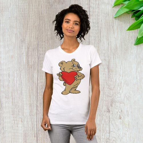 Teddy Bear Holding A Red Heart Womens T_Shirt