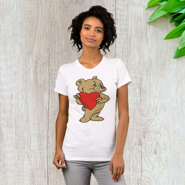 Teddy Bear Holding A Red Heart Womens T-Shirt (Creator Uploaded)