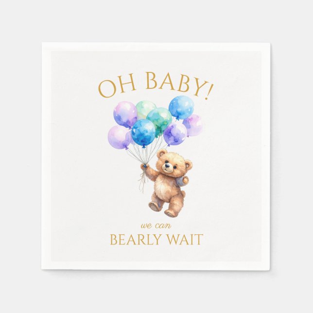 Teddy Bear holding balloons floating up Napkins (Front)