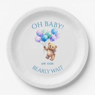 Teddy Bear holding balloons floating up Paper Plates