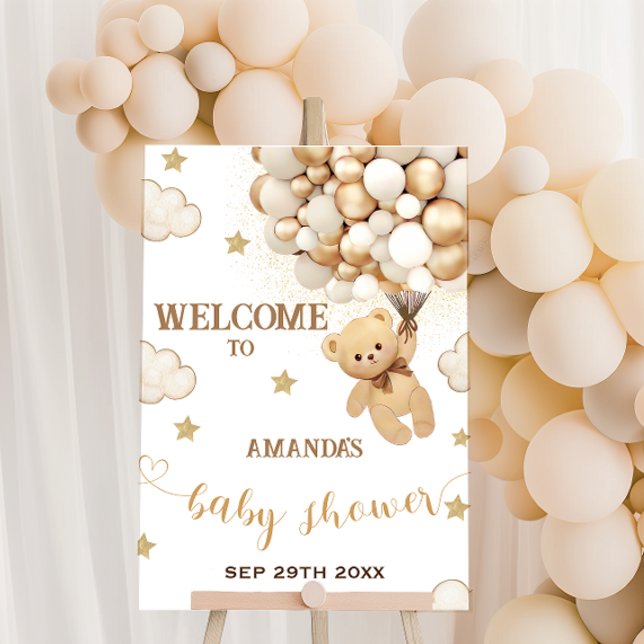 Teddy Bear Holding Balloons Gold Beige Welcome  Poster (Creator Uploaded)