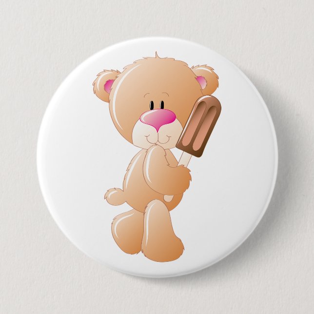 Teddy Bear Holding Chocolate Ice Cream Popsicle Button (Front)