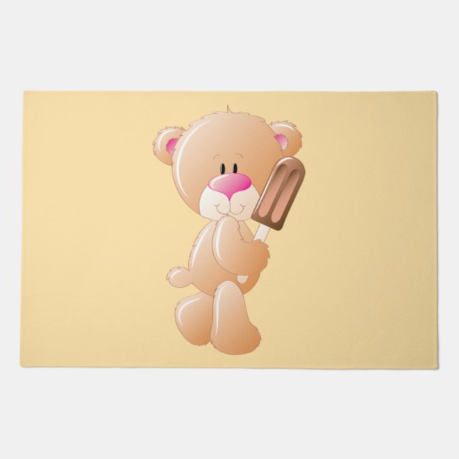 Teddy Bear Holding Chocolate Ice Cream Popsicle Doormat (Front)
