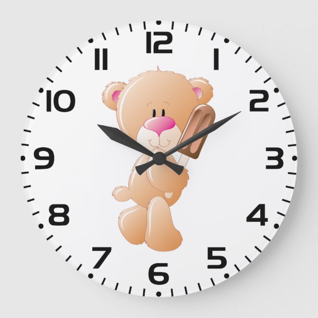 Teddy Bear Holding Chocolate Ice Cream Popsicle Large Clock (Front)
