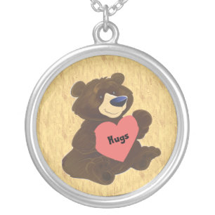 Teddy Bear Holding Hugs Heart Necklace