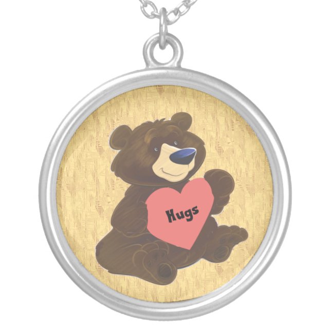 Teddy Bear Holding Hugs Heart Necklace (Front)