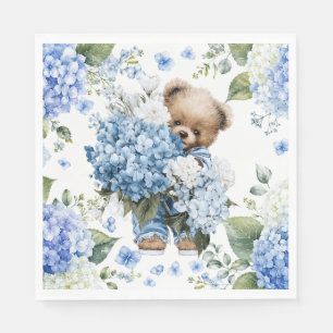 Teddy Bear Holds Hydrangea Flowers Napkins