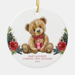 Teddy Bear Holiday Baby Announcement Keepsake Ceramic Ornament