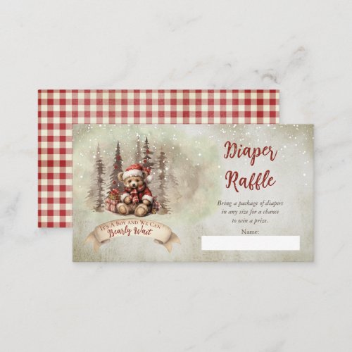 Teddy Bear Holiday Boy Baby Shower Diaper Raffle Enclosure Card