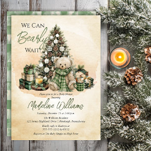 Teddy Bear Holiday We Can Bearly Wait Baby Shower Invitation