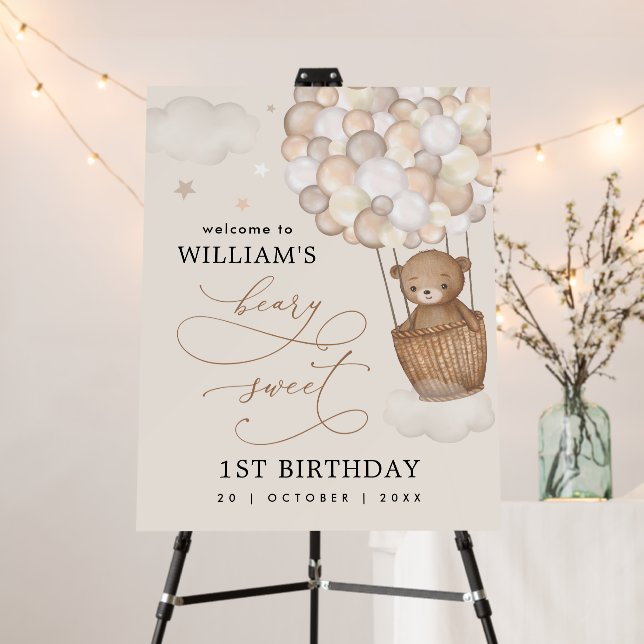 Teddy Bear Hot Air Balloon 1st Birthday Welcome Foam Board (In Situ (Stand))