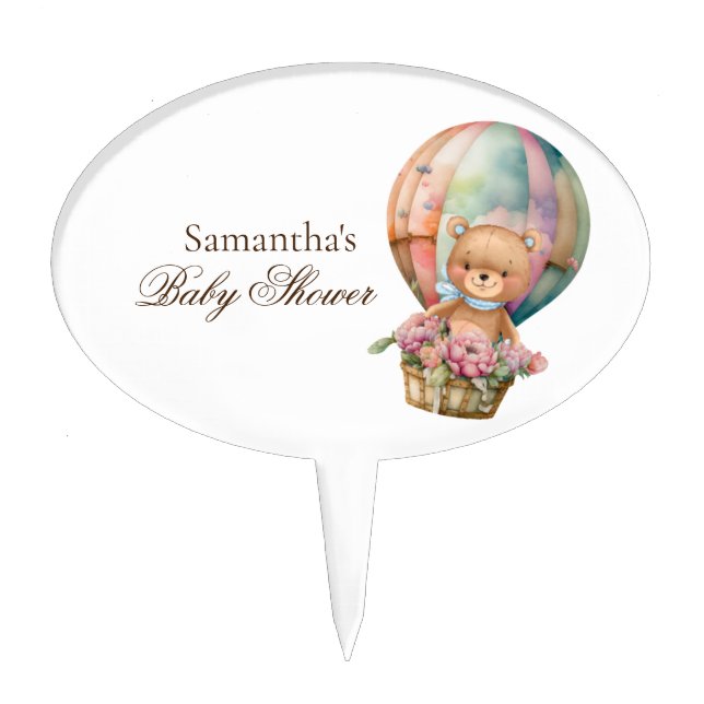 Teddy Bear Hot Air Balloon Baby Shower boy Cake Topper (Front)