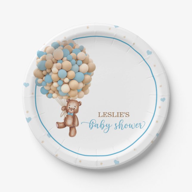 Teddy Bear Hot Air Balloon Baby Shower Custom  Paper Plates (Front)