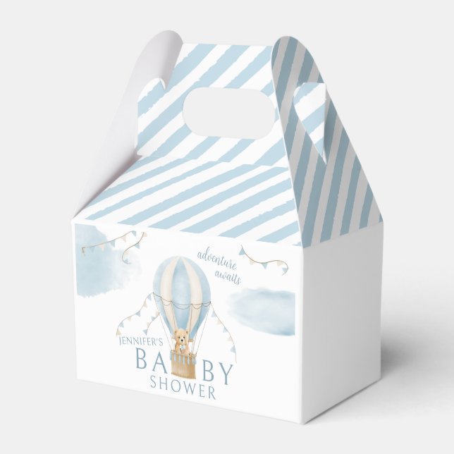 Teddy bear hot air balloon baby shower favor box (Front Side)