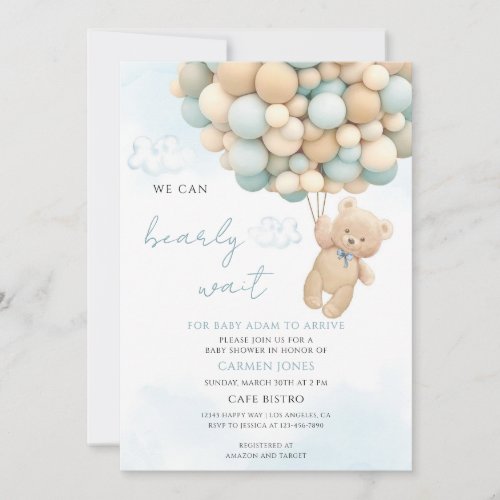Teddy Bear Hot Air Balloon Baby Shower Invitation
