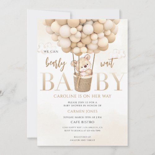 Teddy Bear Hot Air Balloon Baby Shower Invitation