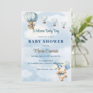 Teddy Bear Hot Air Balloon Baby Shower Invitation