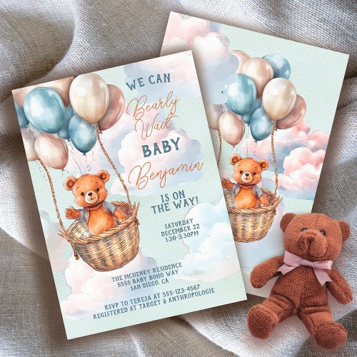 Teddy Bear Hot Air Balloon Baby Shower Invitation