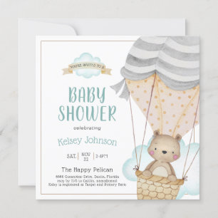 Teddy Bear Hot Air Balloon Baby Shower Invitation