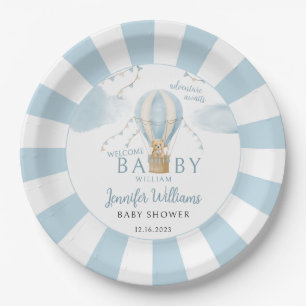 Teddy bear hot air balloon baby shower paper plate