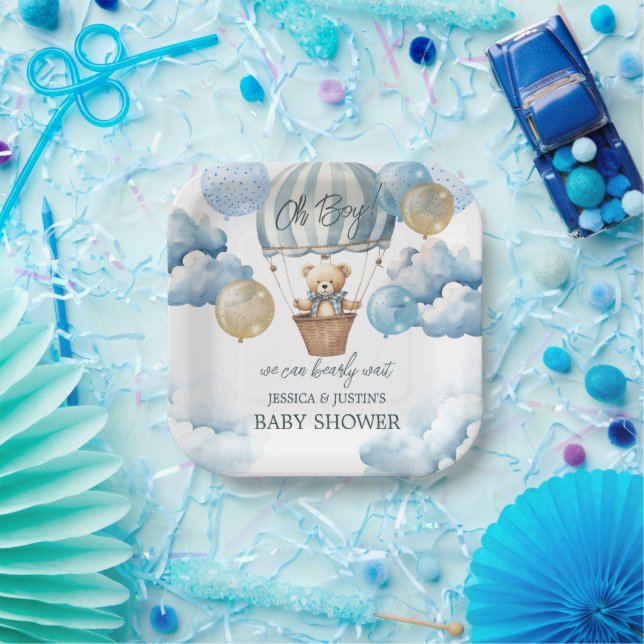 Teddy Bear Hot Air Balloon Baby Shower Paper Plates (Party)