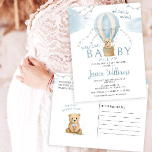 Teddy bear hot air balloon baby shower postcards