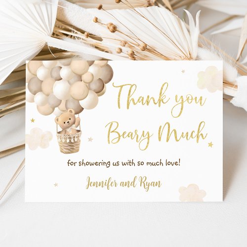 Teddy Bear Hot Air Balloon Baby Shower Thank You Card