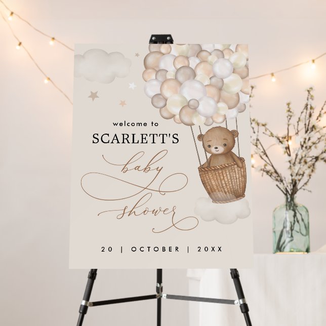 Teddy Bear Hot Air Balloon Baby Shower Welcome Foam Board (In Situ (Stand))