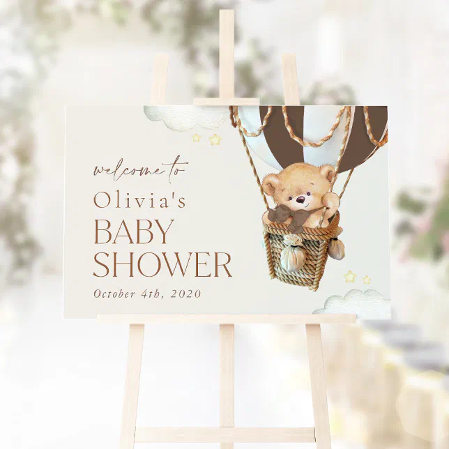 Teddy Bear, Hot Air Balloon, Baby Shower Welcome Sign | Zazzle