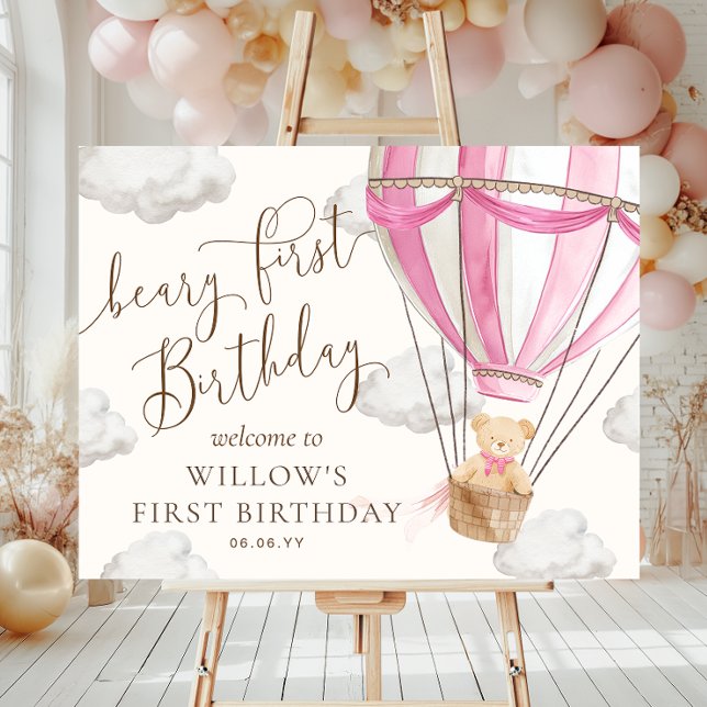 Teddy Bear Hot Air Balloon Beary First Birthday Poster (Creator Uploaded)