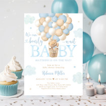 Teddy Bear Hot Air Balloon Blue Boy Baby Shower Invitation