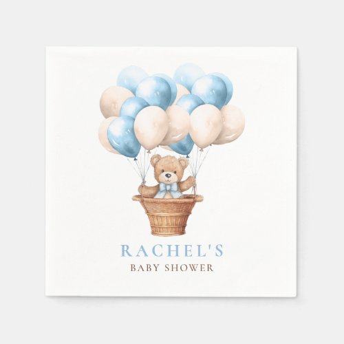 Teddy Bear Hot Air Balloon Blue Boy Baby Shower Napkins