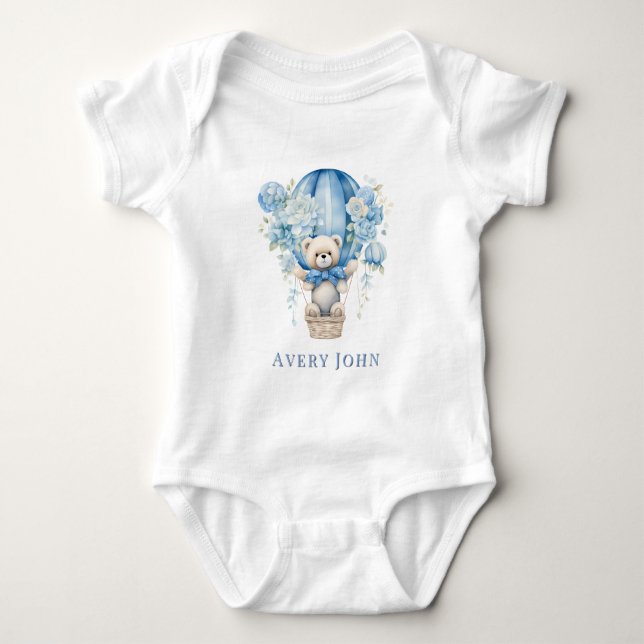 Teddy Bear Hot Air Balloon Boy Baby Shower Gift Baby Bodysuit (Front)