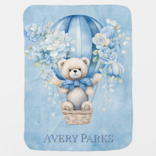 Teddy Bear Hot Air Balloon Boy Baby Shower Gift Blanket