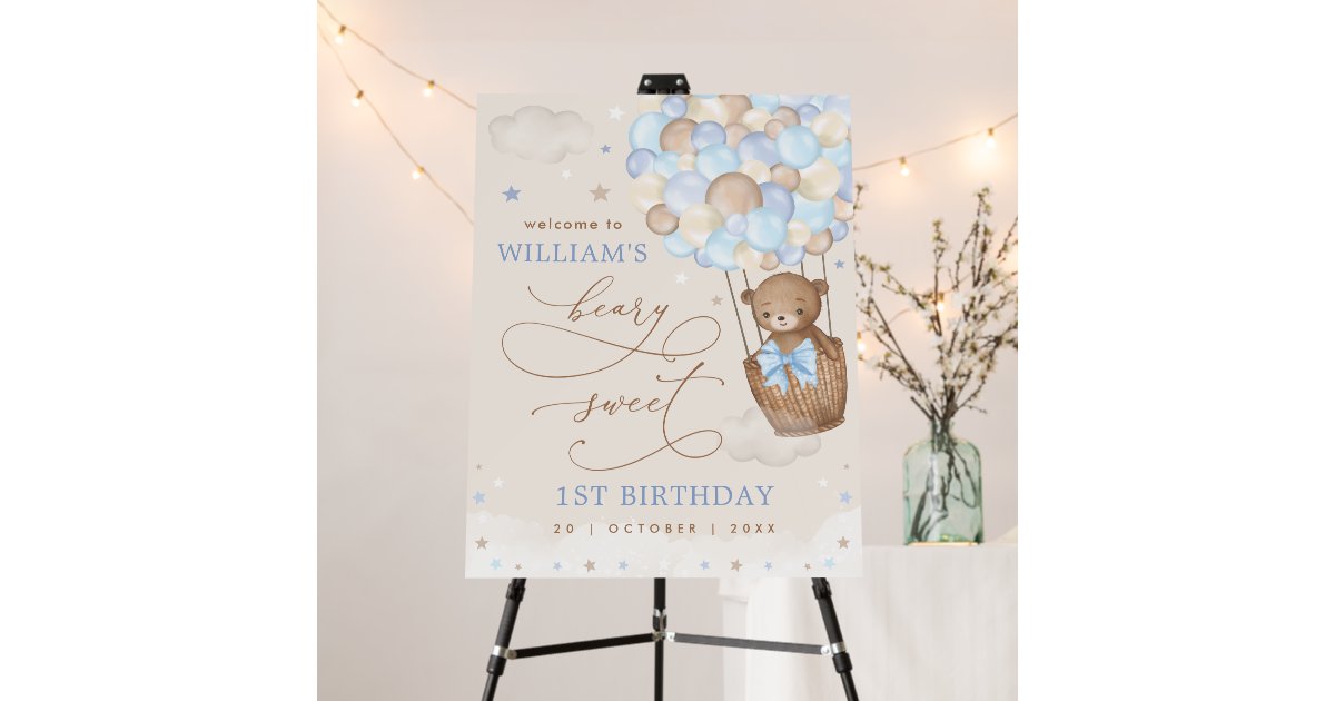 Teddy Bear Hot Air Balloon Boy Birthday Welcome Foam Board | Zazzle