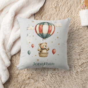 Teddy Bear Hot Air Balloon Cozy Throw Pillow