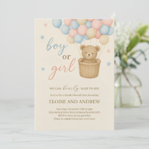 Teddy Bear Hot Air Balloon Gender Reveal Invitation
