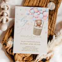 Teddy Bear Hot Air Balloon Gender Reveal Party Invitation