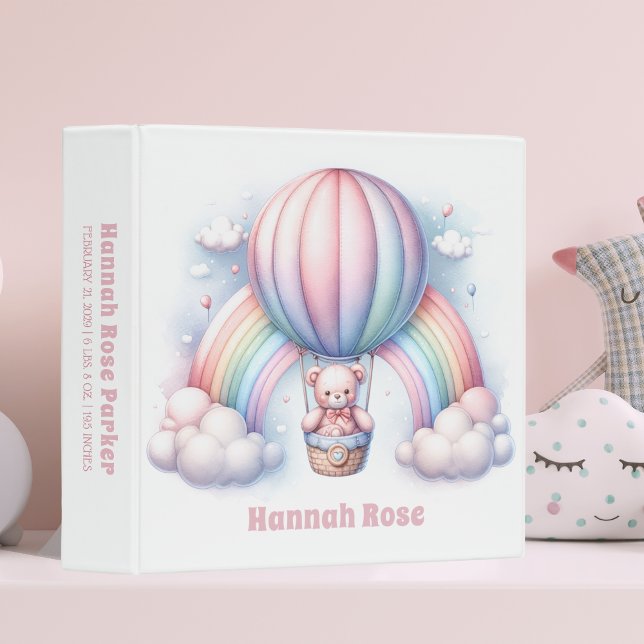 Teddy Bear Hot Air Balloon Girl Baby Photo Album 3 Ring Binder (Creator Uploaded)