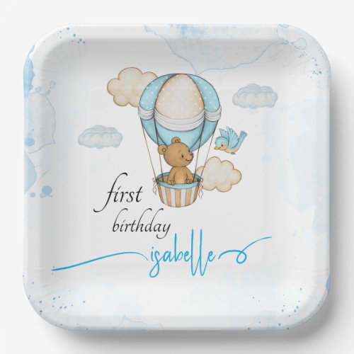 Teddy Bear Hot Air Balloon girl birthday  Paper Plates