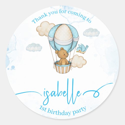 Teddy Bear Hot Air Balloon girl birthday sticker 