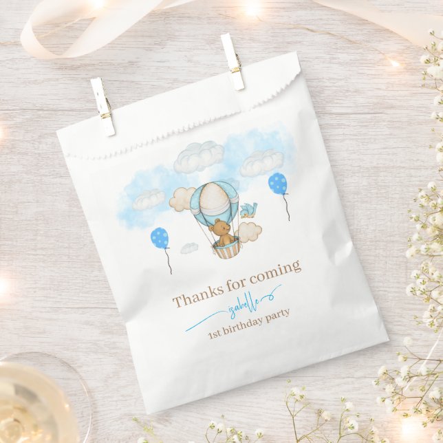 Teddy Bear Hot Air Balloon girl birthday Thank you Favor Bag (Clipped)