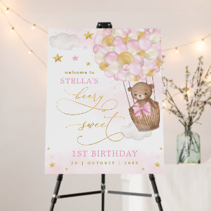 Teddy Bear Hot Air Balloon Girl Birthday Welcome Foam Board