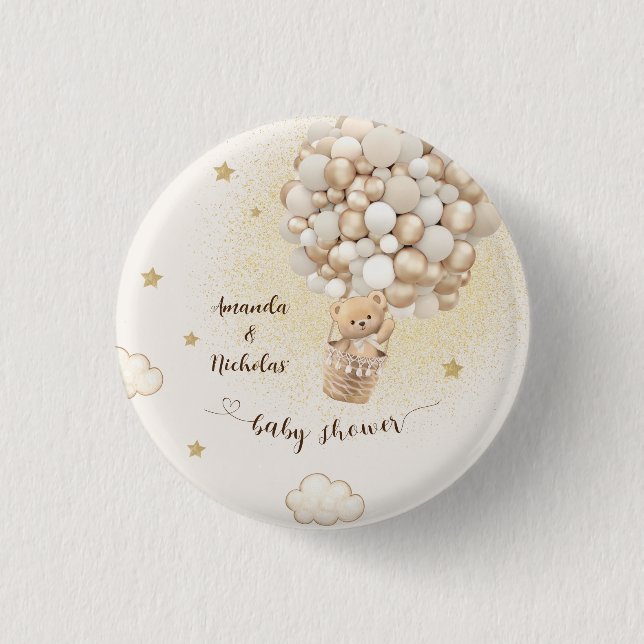 Teddy Bear Hot Air Balloon Gold Beige  Button (Front)